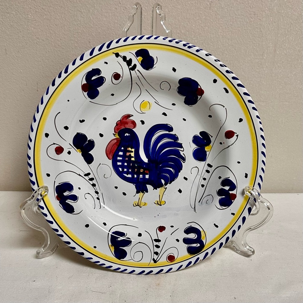 Vintage Italian Ceramic Decorative Rooster Bowl - Blue and Yellow-9.5”Diameter